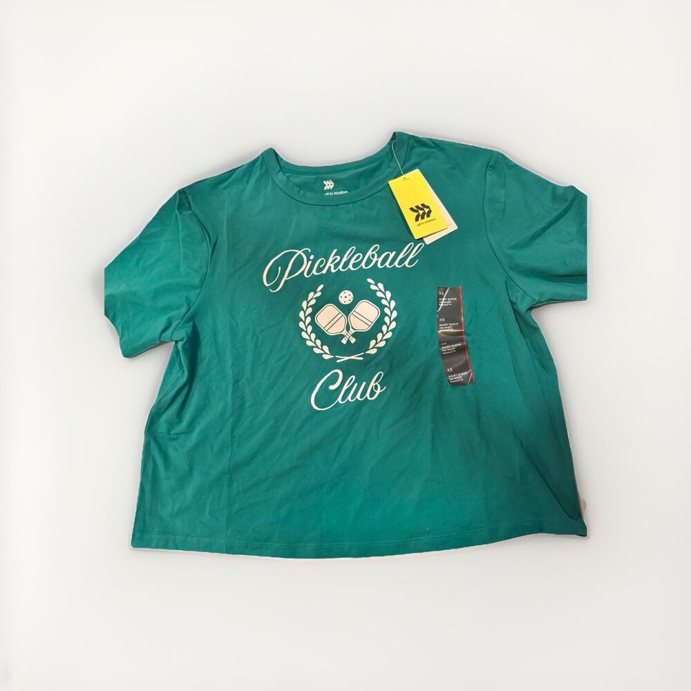 All In Motion , “Pickleball Club” Athletic Crop Quick Dry T Shirt Xs